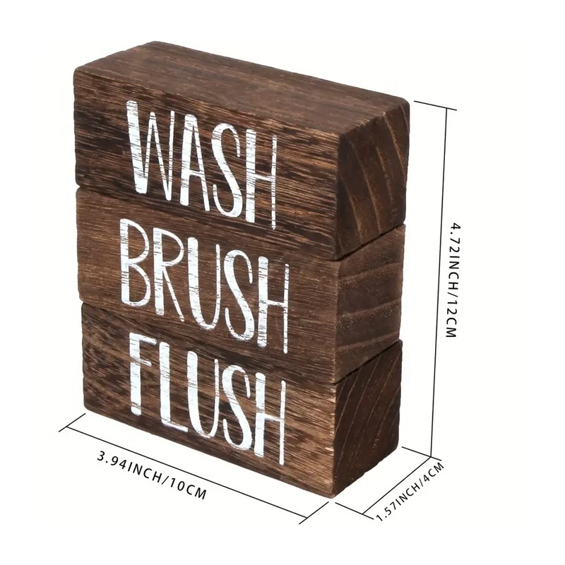 Rustic  Wash Brush Flush Bathroom  Wooden Sign  Farmhouse Wooden Sign Block Home Decor  Wooden Sign Art with Sayings