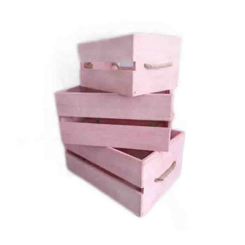 Wooden Storage Crate Pink  Paulownia Cloth Wooden Storage  Crate  For Home Tidy Storage Crate