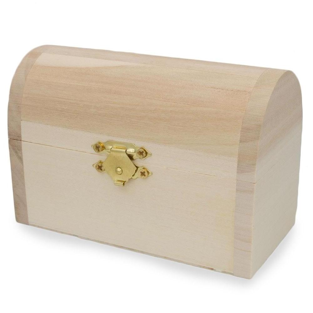 Unpainted Wooden  Jewelry  treasure Chest Box Toy Trunk Storage Unfinished  Wooden Toy Box