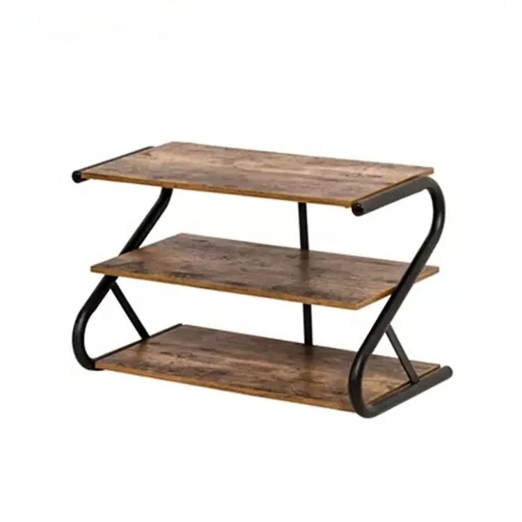 MDF Iron 3-Shelf Z-Frame Wooden Tier Shoe Rack Organizer Cabinet with Matte Black Metal