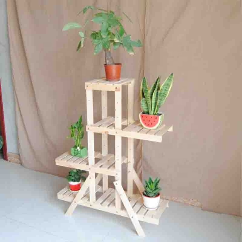 Wooden Plant Flower Display Stand 3Wood Shelf 7 Pots Storage Indoor Outdoor Garden Rack