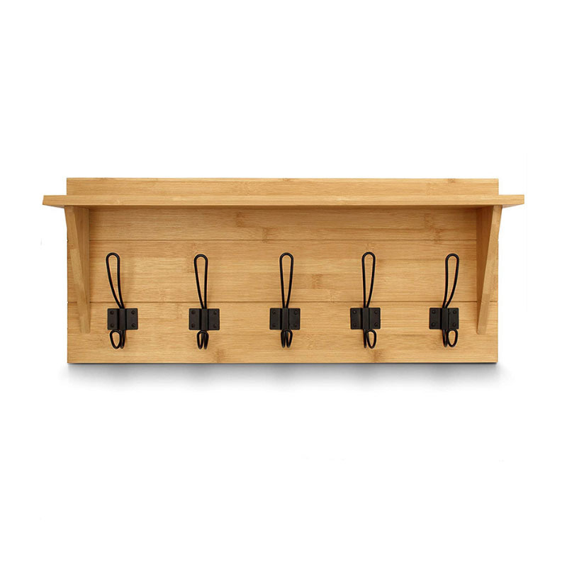 Wooden  Shoe Floating  Shelf  Wall  Mounted Wooden Storage Shelf With Towel Holder & 5 hooks  for Bathroom and Kitchen