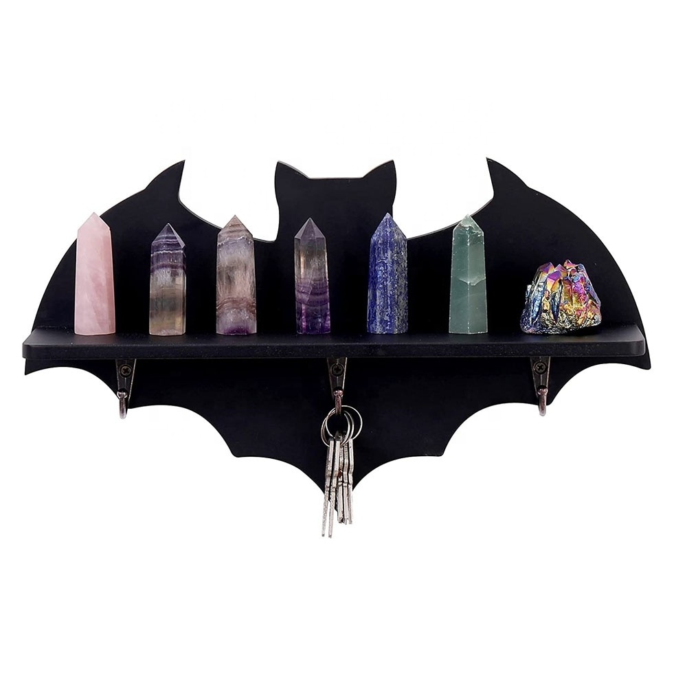 Bat Floating shelf Crystal Shelf Wall Mounted  Decor Wooden Spooky Shelf For Home Witchy Room Decor  For Crystal  keys