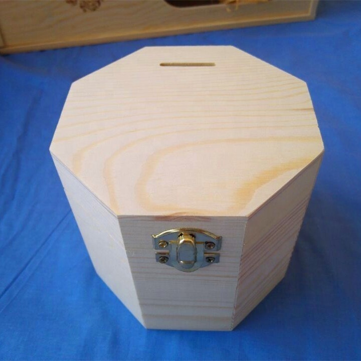 Unfinished  Octagon Wooden Money Box Handmade Christmas Gift Wooden Money Saving Box