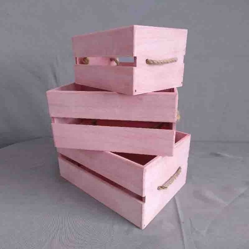 Home Wooden Sundries  Storage Crate Paulownia  Wood  Pink  Painting   Wooden Fruit Crate