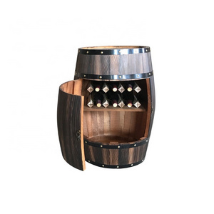 Handmade Bar Decorative   Wooden Barrel Shaped Wine Holder,  Lockable Storage Cabinet, Antique