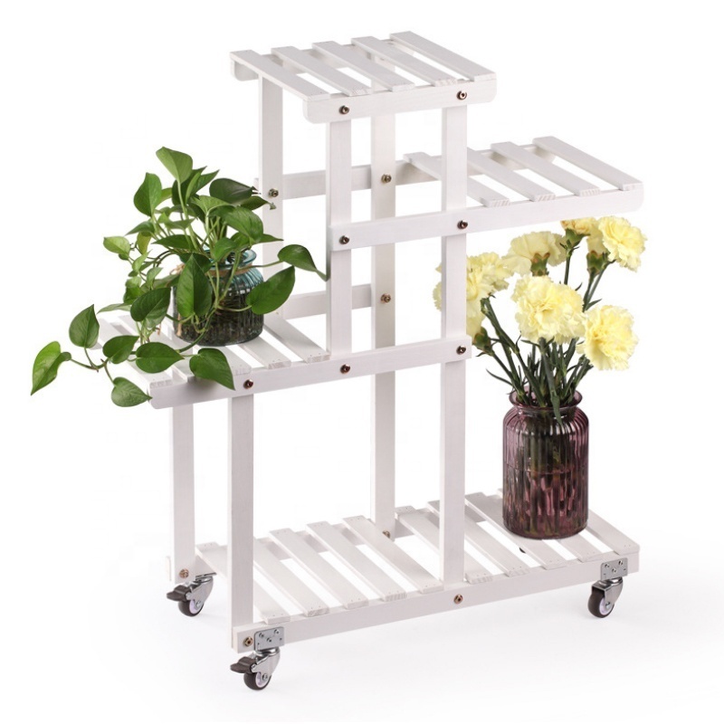 Wooden Plant Flower Display Stand 3Wood Shelf 7 Pots Storage Indoor Outdoor Garden Rack