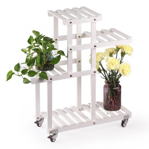 Wooden Plant Flower Display Stand 3Wood Shelf 7 Pots Storage Indoor Outdoor Garden Rack