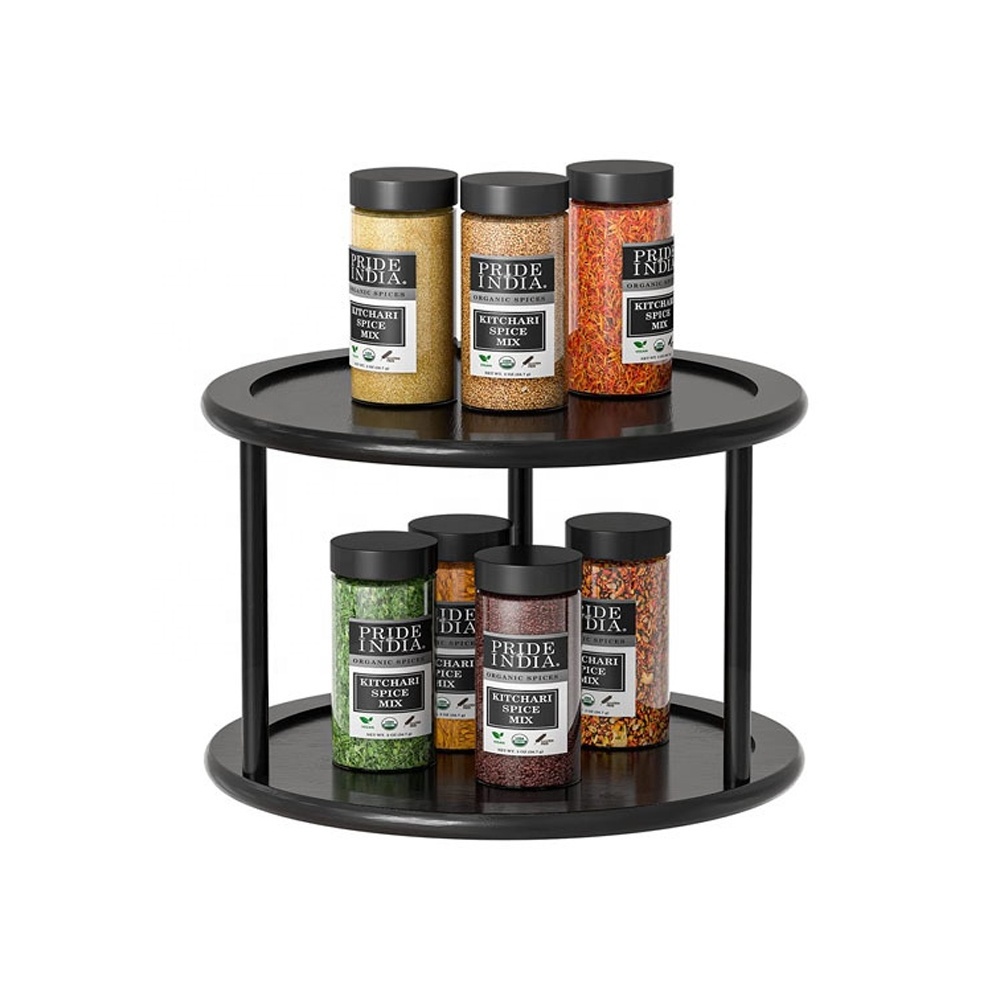 Wholesale Custom Lazy Susan Turntable Spice Rack 2-Tier Bamboo Kitchen Counter top Cabinet Rotating Condiments Organizer