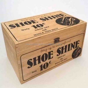 Custom logo Printing Natural Hinged Wooden Shoe Shine Box