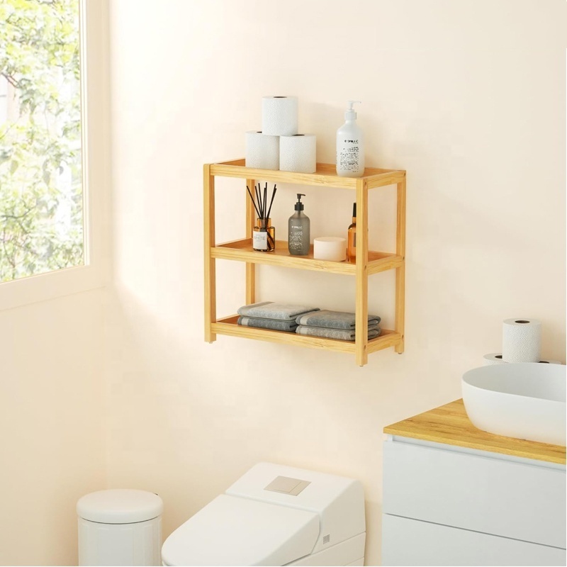 Bathroom Countertop Organizer 3 Tier Bamboo Storage Shelf for Makeup Spices  Bathroom Vanity Accessories Wall Mounted  Shelves