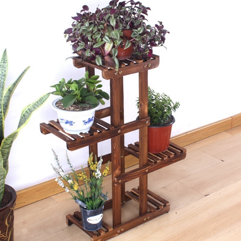 Wooden Plant Flower Display Stand 3Wood Shelf 7 Pots Storage Indoor Outdoor Garden Rack