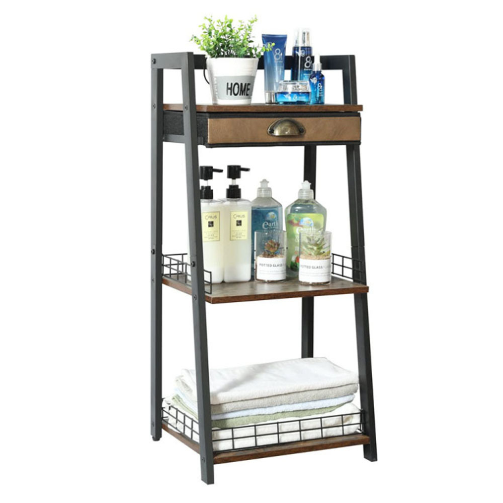 3-Tier Bathroom Ladder Shelf  Bathroom Floor Storage Shelf with Drawer Freestanding Tower Shelf Open Shelving Unit for  balcony