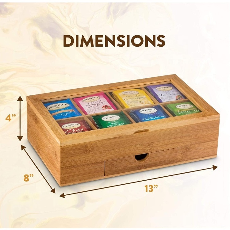 Wooden Tea Bag Display Organizer Counter top Wooden Compartments Wooden Tea Bag Box with  Drawer