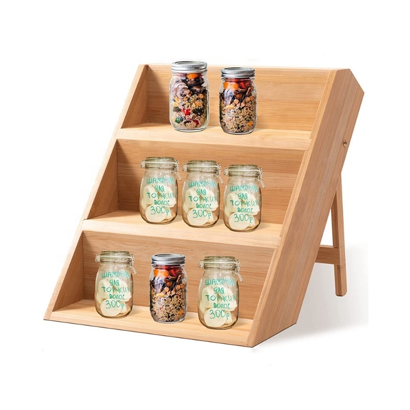 Eco Friendly  Wooden Seasoning Organizer Shelf  3-Tier Wooden Spice Shelf  Kitchen Counter top Bamboo  Spice  Rack Organizer