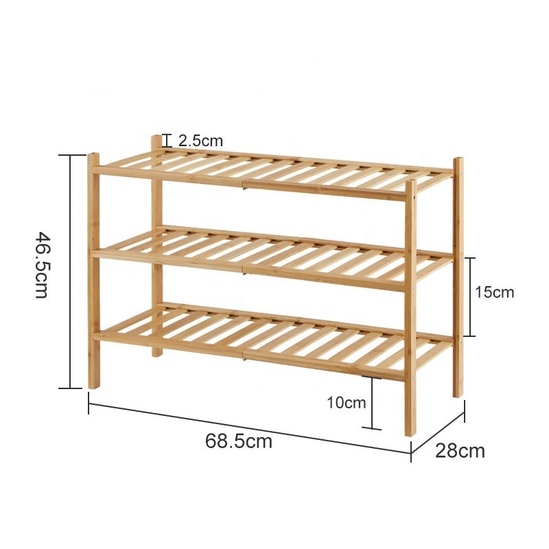 3-Tier Free Standing Shoe Racks, Stackable  Functional  Sturdy Bamboo Shoe Rack for Entryway Hallway Closet