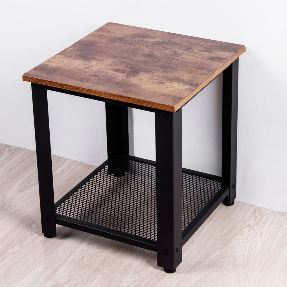 Small End Table Industrial Side Table with Durable Steel Frame Slim Night Tables with Storage Shelves for Small Space in Home