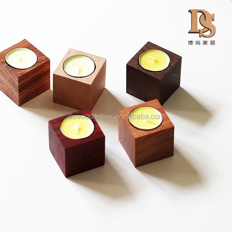 Retro Square Wooden Candle Holder Christmas Party Home Decor Wooden Base Candle Holder