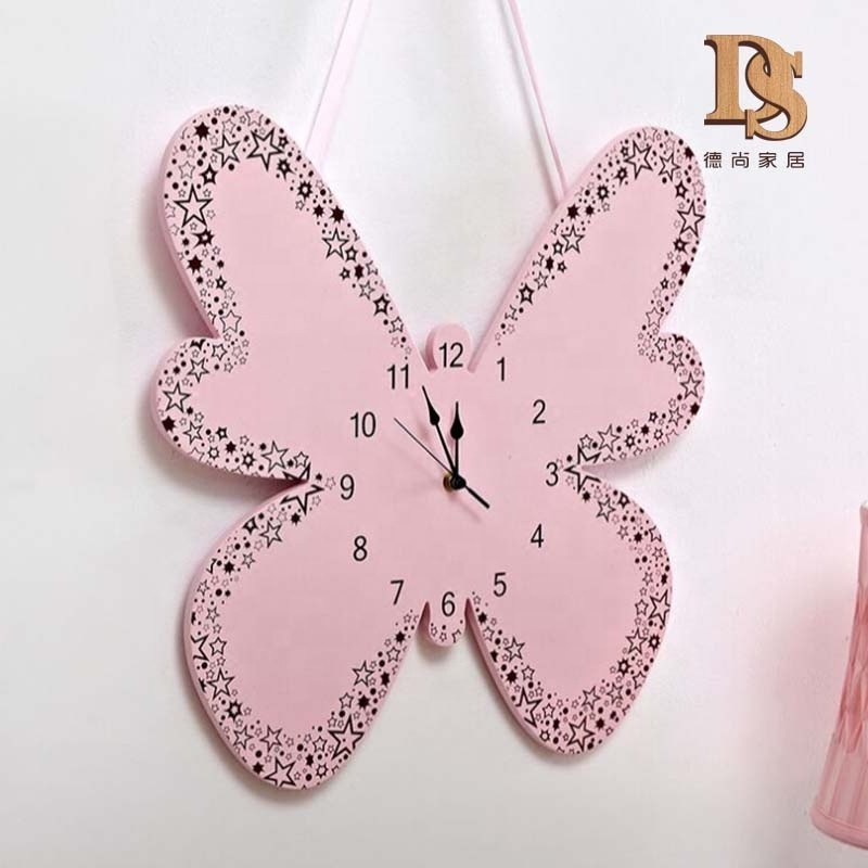 Princess Girl Bedroom Wall Hanging Decoration 3D Silence Butterfly Shape Wooden Clock