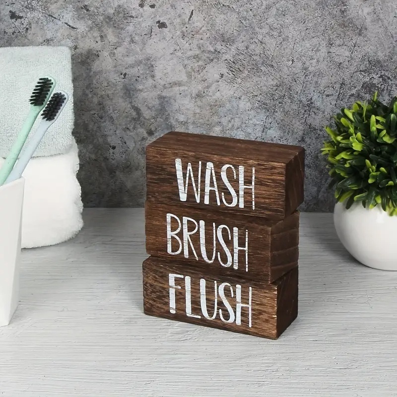 Rustic  Wash Brush Flush Bathroom  Wooden Sign  Farmhouse Wooden Sign Block Home Decor  Wooden Sign Art with Sayings