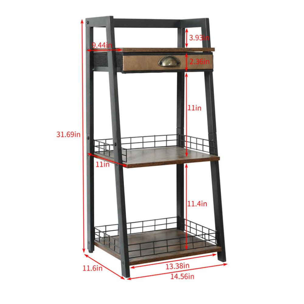 3-Tier Bathroom Ladder Shelf  Bathroom Floor Storage Shelf with Drawer Freestanding Tower Shelf Open Shelving Unit for  balcony