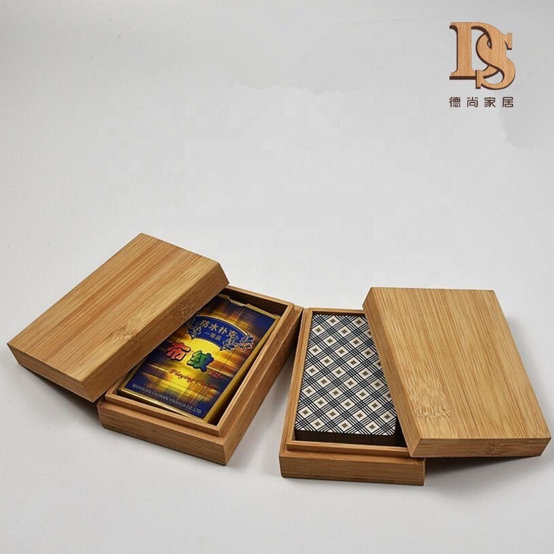 Plain Bamboo Wooden Playing Card Box Drop  Lid  Custom  Wooden  Card Packing  Box