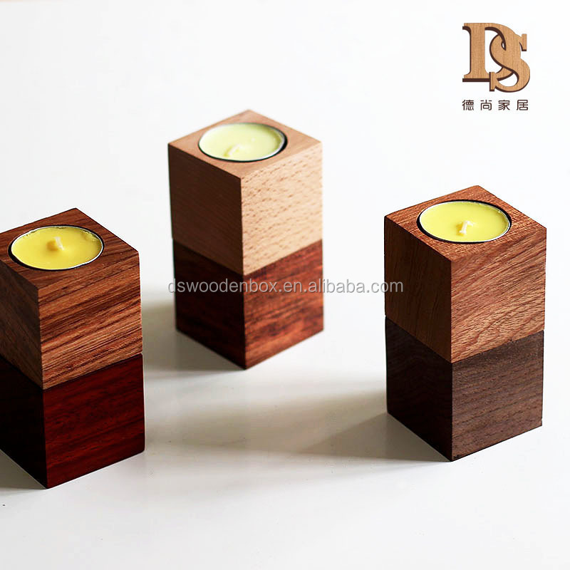 Retro Square Wooden Candle Holder Christmas Party Home Decor Wooden Base Candle Holder