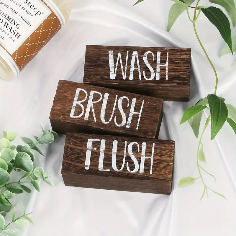 Rustic  Wash Brush Flush Bathroom  Wooden Sign  Farmhouse Wooden Sign Block Home Decor  Wooden Sign Art with Sayings