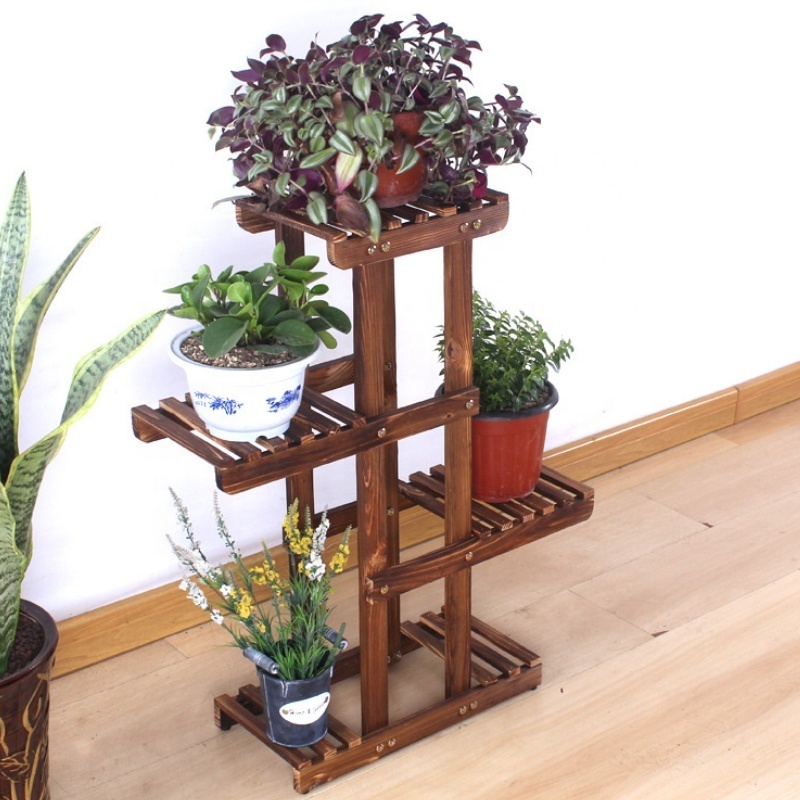 Wooden Plant Flower Display Stand 3Wood Shelf 7 Pots Storage Indoor Outdoor Garden Rack