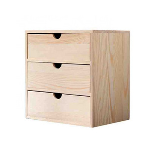 Natural Pine Wooden Storage Furniture Home Office Wooden Cabinet Chest With 3 Drawers