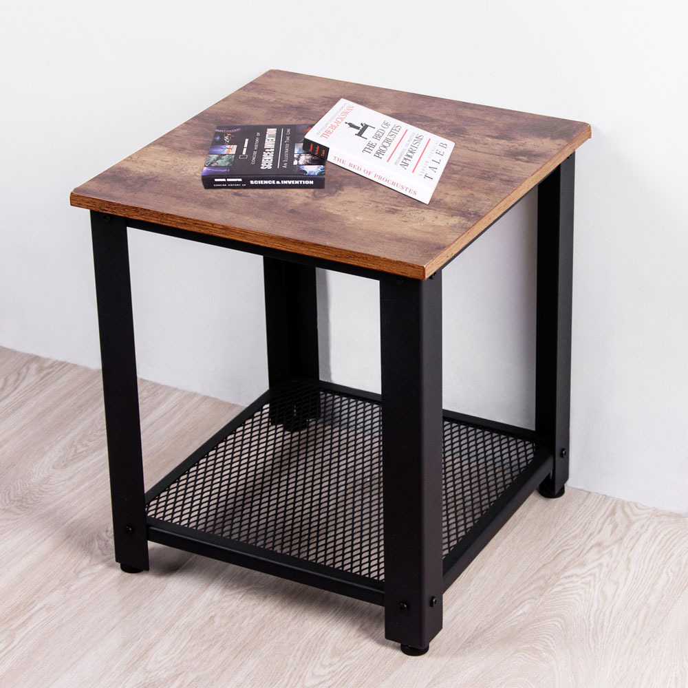 Small End Table Industrial Side Table with Durable Steel Frame Slim Night Tables with Storage Shelves for Small Space in Home