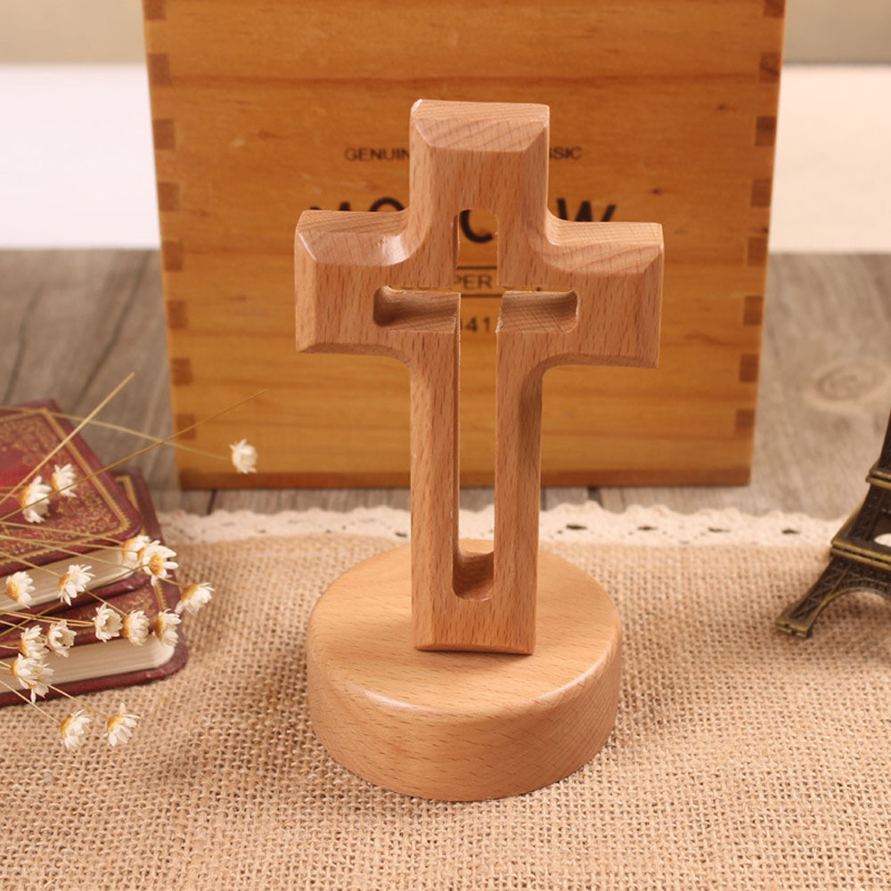 Wood Cross Stand Jerusalem Crucifix Stand  Unfinished Wood Crosses Tabletop Cross for Crafts