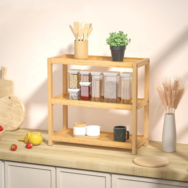 Bathroom Countertop Organizer 3 Tier Bamboo Storage Shelf for Makeup Spices  Bathroom Vanity Accessories Wall Mounted  Shelves