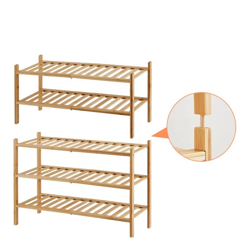 3-Tier Free Standing Shoe Racks, Stackable  Functional  Sturdy Bamboo Shoe Rack for Entryway Hallway Closet