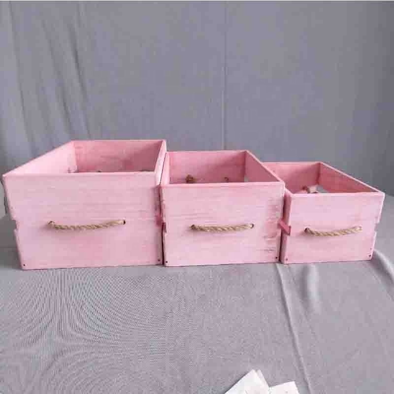 Home Wooden Sundries  Storage Crate Paulownia  Wood  Pink  Painting   Wooden Fruit Crate