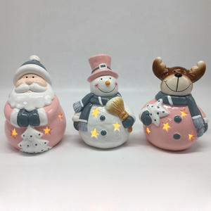 Home Hollow out snowman santa claus reindeer shaped ceramic candle holder for christmas decoration