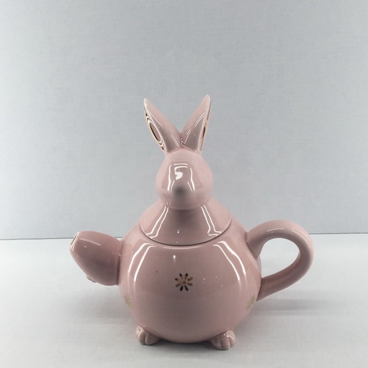 Cute rabbit shape blue tea pot hand paint animal shape dolomite ceramic bunny teapot customized