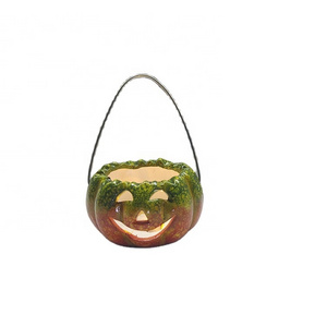 Customized pumpkin tealight halloween ceramic lantern for halloween decoration