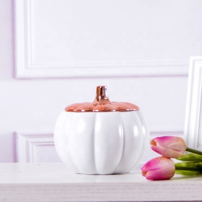 Home porcelain storage with gold lid pumpkin shaped ceramic candy jar