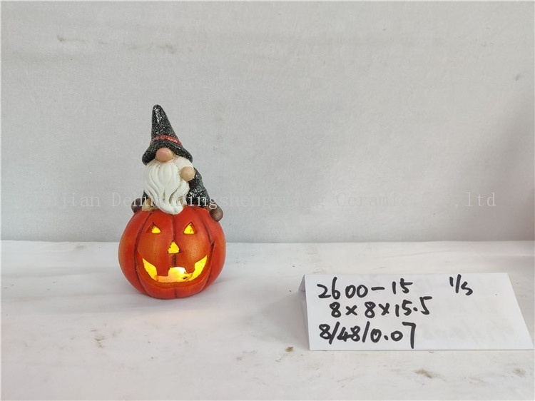 Custom Ceramic Halloween Gnome Sitting on Pumpkin Home Decor Sculpture Outdoor Decoration