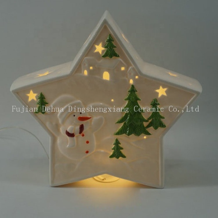 European and American Christmas gifts moon shape ceramic white Christmas santa claus tree LED lights