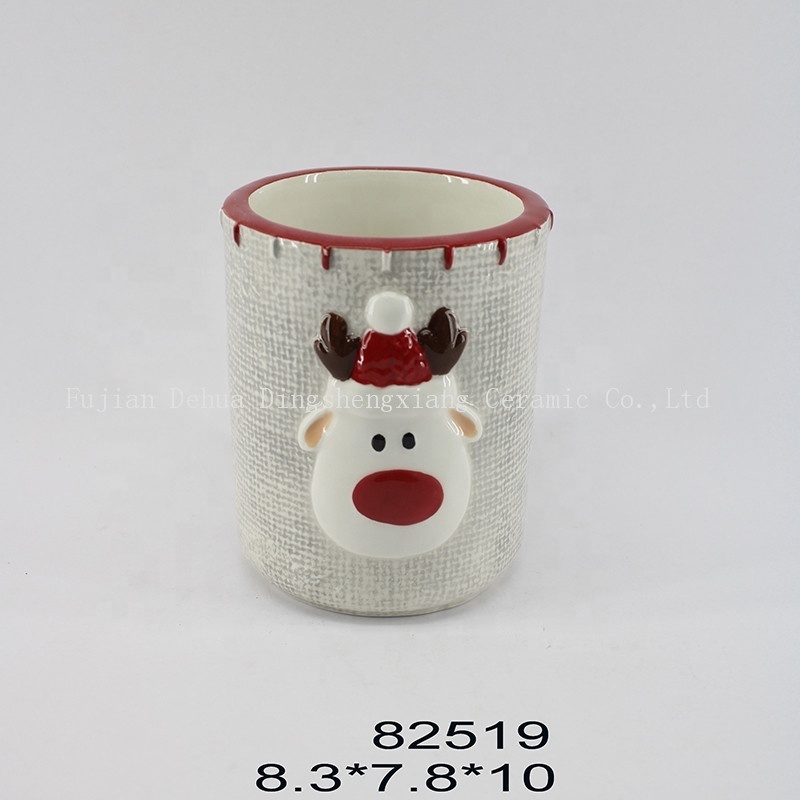 Wholesale 4 piece christmas reindeer gift kids ceramic dolomite bathroom set bottle lotion soap dispenser set