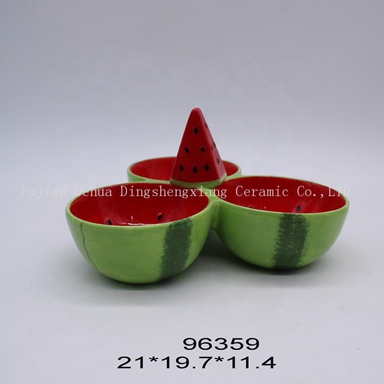 Kitchen Funny Condiment Shaker watermelon shape Ceramic Salt and Pepper Shakers Set