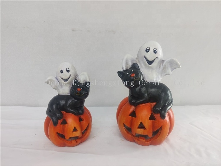 Halloween Pumpkin Outdoor Indoor Ornament Home Decorations Ceramic ghost cat pumpkin with led light