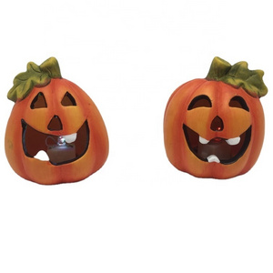 Hand painting high quality home cheap ceramic pumpkin halloween party decoration with LED light