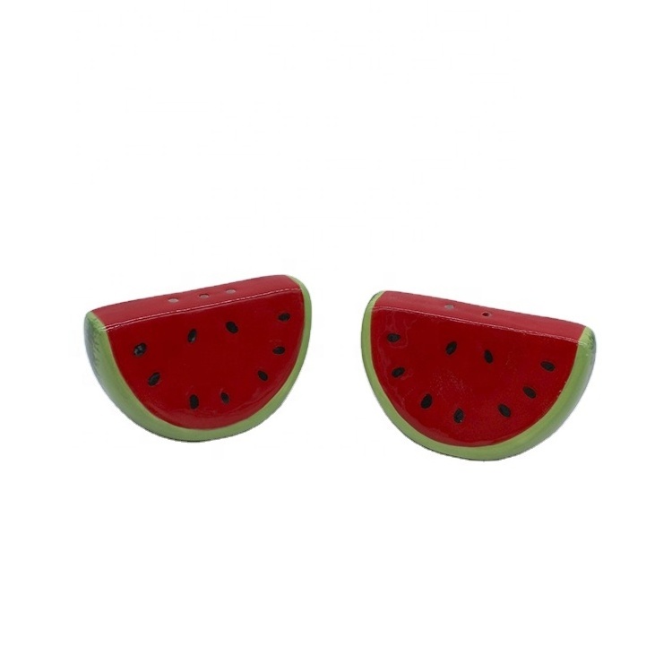 Kitchen Funny Condiment Shaker watermelon shape Ceramic Salt and Pepper Shakers Set