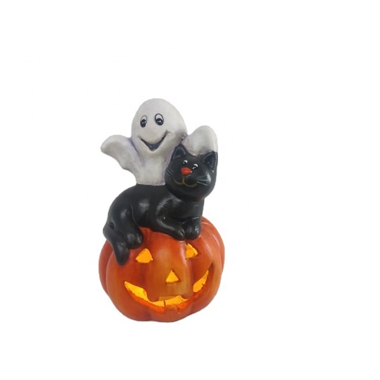 Halloween Pumpkin Outdoor Indoor Ornament Home Decorations Ceramic ghost cat pumpkin with led light