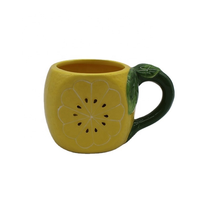 Wholesale custom logo fruit lemon shaped ceramic creative mug cup for coffee milk tea