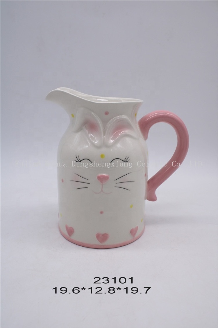 Cute Pearl Glaze Ceramic Easter Bunny Rabbit Tea Pot For Office and Home