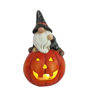 Custom Ceramic Halloween Gnome Sitting on Pumpkin Home Decor Sculpture Outdoor Decoration